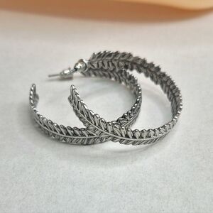 Silver Feather Hoop Earrings